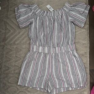 LOFT Striped Off-Shoulder One Piece - Red, Blue, White,